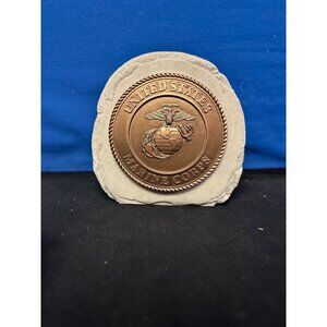 United States Marine Corps Copper Emblem Plaque On Stone Display
